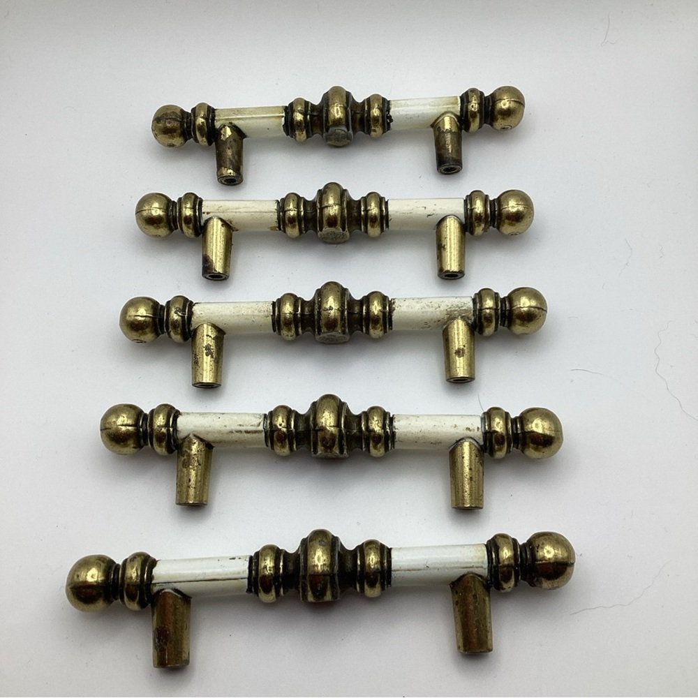 5 Cabinet Pull Handle Kitchen Bathroom Drawer White 3" Center Center Brass 742-1